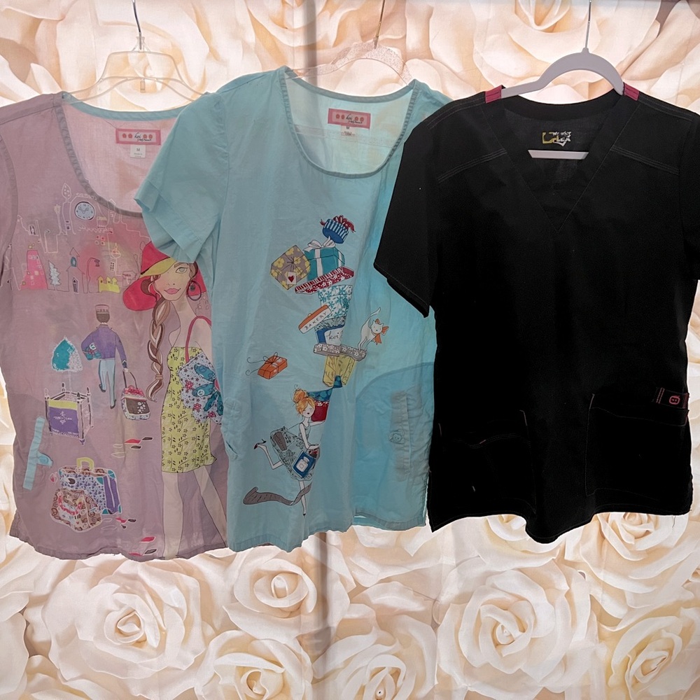 Lot of 3 gently worn scrub tops size Medium